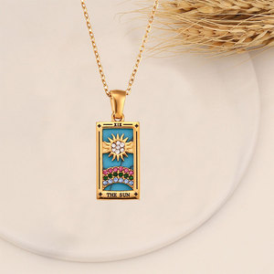 Collar de Acero Inoxidable 316L con Baño de Oro PVD de 14k/18k, Resistente al Agua y al Deslustre, con Dije de Carta del Tarot y Circonitas, para Mujer - Product Image 4