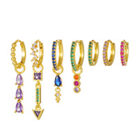 Ensemble de boucles d'oreilles créoles de style Ins en laiton en or 18 carats avec boucles d'oreilles en zircon coloré, boucle d'oreille luxueuse et élégante pour femme