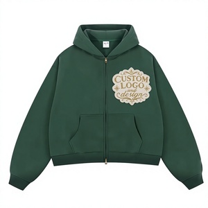 Sweat à capuche oversize vintage délavé coupe carrée épaules tombantes broderie vieillie strass fermeture éclair sur le devant pour homme - Product Image 1