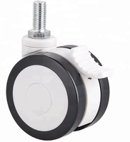 Roulettes médicales silencieuses 3 pouces noires et blanches à double roulement à billes avec tige filetée et frein total pour mobilier – Vente directe usine