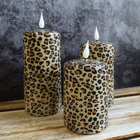 Bougie pilier de cire de paraffine à LED à imprimé léopard personnalisé 3 pièces sans flamme motif animal scintillant maison décorative OEM ODM vente en gros