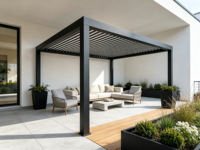 Pergola moderne en aluminium pour l'extérieur avec persiennes motorisées, protection solaire imperméable et résistante au vent pour patio et jardin