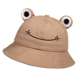 Frog-Shaped Bucket Hat Cotton Sun Protection Hat For Kids Spring Summer Unisex Green Black Khaki Yellow Pink Orange Red - Product Image 4