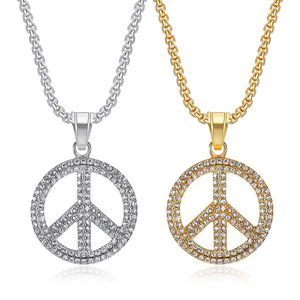 Hip Hop Anti <span class=keywords><strong>Guerre</strong></span> et Symbole de Paix Iced Out CZ Étanche Pvd En Acier Inoxydable Pendentif Bijoux De Mode Colliers pour Hommes Femmes - Product Image 1