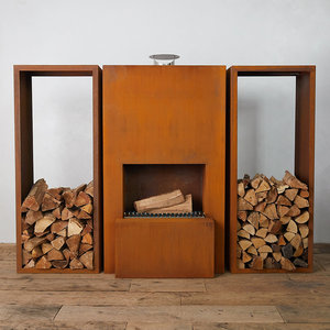 Giardino domestico camino in legno in metallo con camino <span class=keywords><strong>e</strong></span> deposito in legno fumatore grande barbecue grill fire pit - Product Image 3