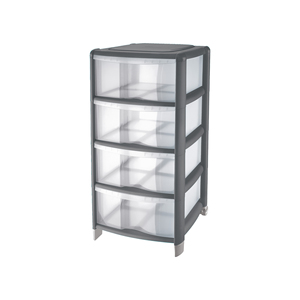 Cassettiera in bambù a 4 cassetti, alta, trasparente, colore grafite, organizer per riporre oggetti - Product Image 1