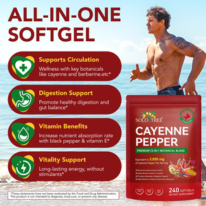 SOLOTREE 240 Softgels Cayenne Peper Capsules Dagelijkse Wellness Spijsverteringsondersteuning Cayenne Peper <span class=keywords><strong>Softgel</strong></span> Supplement voor Mannen & Vrouwen - Product Image 2