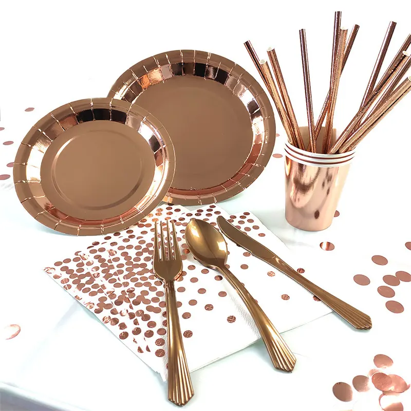 Exquisitely 9inch Elegant Rose Gold Foil Wedding Party Bridal Shower Recycle Disposable Tableware For Wedding