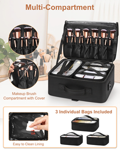 Relavel Grande trousse de maquillage avec 3 pochettes amovibles Mallette de train de voyage Organisateur de cosmétiques Boîte de transport pour maquilleurs <span class=keywords><strong>Coiffeur</strong></span> - Product Image 5
