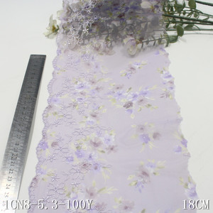 Elegante <span class=keywords><strong>Tulle</strong></span> Morbido <span class=keywords><strong>Colorato</strong></span> Stampato Larghezza 20CM con Ricamo Floreale Viola Chiaro, Bordatura in Pizzo Voile per Lingerie Femminile - Product Image 5