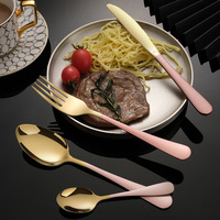 Ensemble de couverts en acier inoxydable de 24 pièces, poignée rouge brillante et polie de qualité supérieure, service de table de Restaurant en or