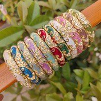 Bracelet en émail à l'huile vintage à la mode, 10 pièces, avec strass brillants, fleur pour femmes, bijoux du Nouvel An, ensemble de bracelets cloisonné