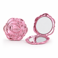 Miroir de poche compact pliable double face en plastique en forme de rose pour maquillage, vente en gros
