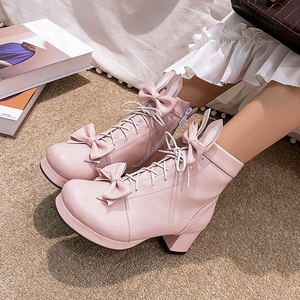 Big Size 48 Round Toe Cute Shoes High Chunky Heel Bunny Short Booties Ladies Ankle <b>Boots</b> Fancy Bowtie Cosplay Shoes - Product Image 2