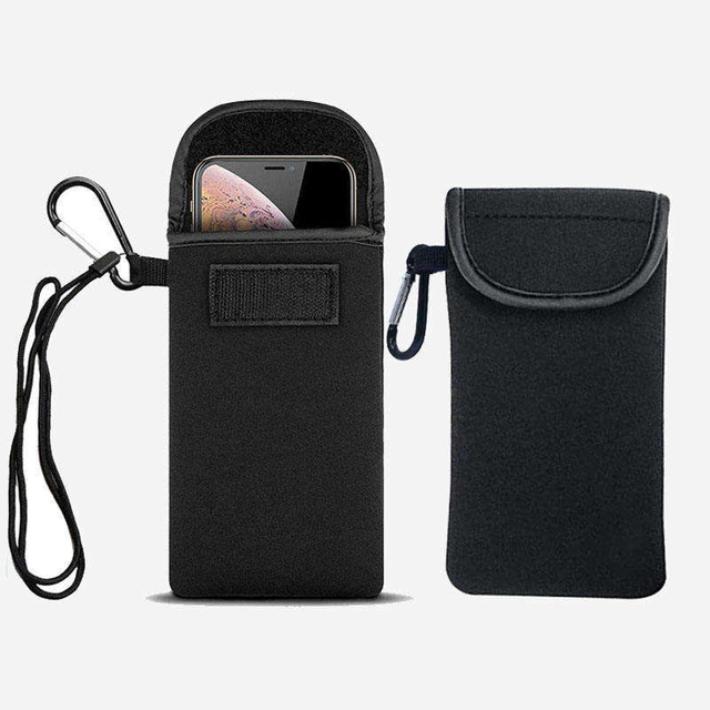 Neoprene Fashion Cell Phone Pouch Sleeve Carabiner Clip Lanyard Water Resistant Shockproof Soft Protective Phone Bag Outdoor