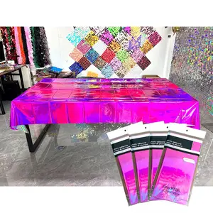 Iridescent Plastic Tablecloths-54 X 108 Inches Holographic Metallic Laser Shiny Rectangle Party Table Decorations Wedding