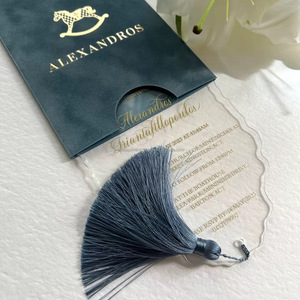 Carte d'invitation de baptême de luxe en acrylique avec enveloppe en velours et pompon, invitation de baptême personnalisée avec dorure à chaud - Product Image 3