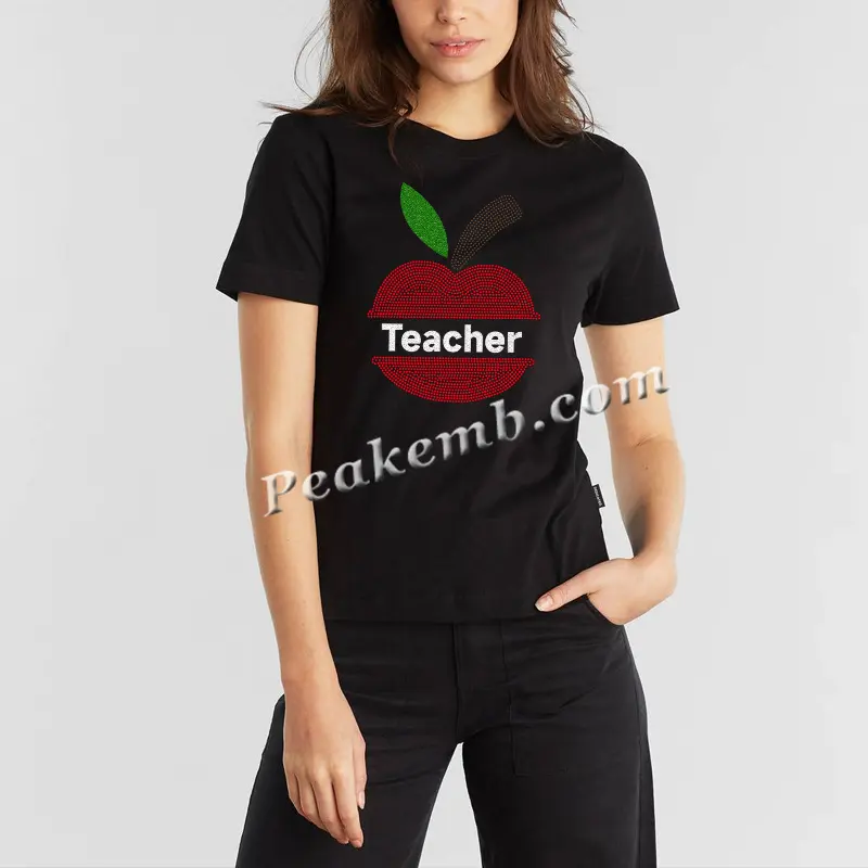 Teacher Vinyl Transfer Iron on Rhinestone Transfer Teach Wholesale Bling for Custom T-shirt and Garment