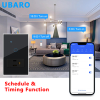 Interrupteur intelligent WiFi UBARO Tuya 2 voies avec prise murale standard américaine de type 118, panneau tactile en verre pour Alexa, Google Home, Smart Life