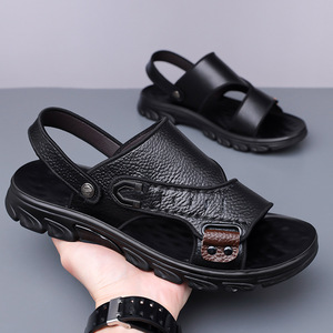 Sandales en cuir de vache pour hommes, à semelle épaisse, à brides croisées, chaussures de plage à enfiler, confortables, tailles jeunes 39 40 41 42 43 44 - Product Image 2