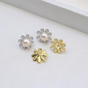 S925 <b>Silver</b> Sunflower Pendant Female <b>Headband</b> Earnail Ring Set Clavicle Chain Pearl Empty Stand DIY Accessories Fine Jewelry Set - Product Image 4