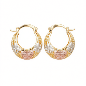 Orecchini a Cerchio E4498 con Fiori Multicolore in Oro Massiccio 18K, Cristalli e Strass, Montatura a Castone, Romantici per Uso Quotidiano Femminile - Product Image 1