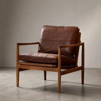 Fauteuil simple moderne, style rétro du milieu du siècle, fauteuil de salon en bois massif, chaise de détente pour balcon et chambre