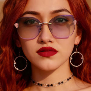 Lunettes de soleil sans monture Tory Burch Cat Eye pour femmes, design tête de serpent noir et or, verres PC UV400, monture en alliage de zinc - Product Image 2