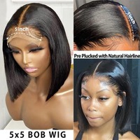 Perruques Bob 5*5 en Cheveux Vierges de Haute Qualité, Sans Nœuds, Sans Perte, 100% Cheveux Humains, Couleur Naturelle, Prix de Gros, Meilleures Ventes
