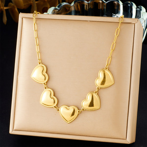 Stainless Steel Heart Shaped Gold Plated Chain Necklace For Women Gift Jewelry - Product Image 1