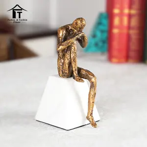 Messing Moderne Abstracte Sculptuur Mannen Denker Desktop Creatieve Brons Woondecoratie Geel Brons/Donker Brons