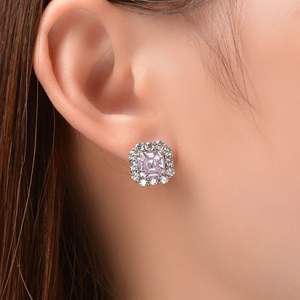 Pendientes de tuerca finos de circón cuadrado con piedras preciosas amarillas para mujer, pendientes de verano ostentosos de plata 925 al por mayor - Product Image 6