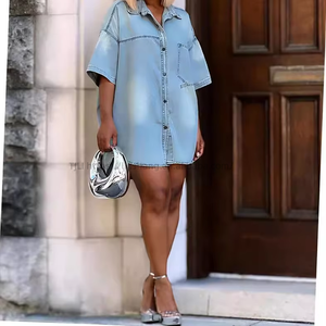 Street Casual Loose Short Sleeve <b>Cardigan</b> Women's Denim Top Shirt Fashion - Product Image 4