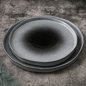 Assiettes rondes en céramique, service de table, irrégulier <span class=keywords><strong>gris</strong></span> <span class=keywords><strong>clair</strong></span>, vaisselle en grès de style occidental - Product Image 4