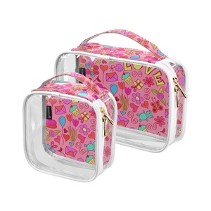 Wholesale Custom Print Waterproof Portable Clear PVC Pink Travel Toiletry <b>Case</b> Cosmetic Wash Bag - Product Image 1