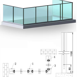 Système de balustrade en verre trempé à profil en U haute résistance pour usage en salle de bain d'hôpital, parapet, terrasse, balcon, fixation au sol - Product Image 1