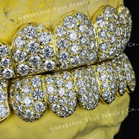 Grillz Moissanite VVS 10K 14K 18K personnalisés en usine, style Hip Hop, micro-incrustation, certifiés par une tierce partie, pour hommes et femmes, pour dents supérieures et inférieures