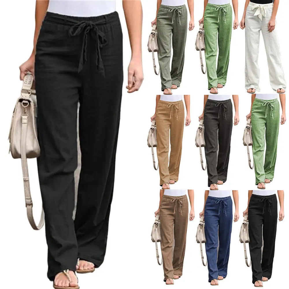 S-5XL 6 Colors Elastic High Waist Ankle-Length Loose Straight Pants Solid Regular Women Daily School Shopping Travel Wear