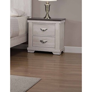 Farmhouse Style Two Drawer <b>Night</b> <b>Stand</b> Beige Finish Rustic Bedroom Solid Wood Furniture - Product Image 1