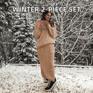 Women's Casual Winter Fashion Long Sleeve 2-Piece Set Wholesale <strong>Knitted</strong> <strong>Sweater</strong> and Solid Two-Piece Skirt - Product Image 2