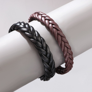 Handmade Braided Three Strand <b>Leather</b> <b>Bracelet</b> Black And Brown Unisex Fashion Jewelry - Product Image 3