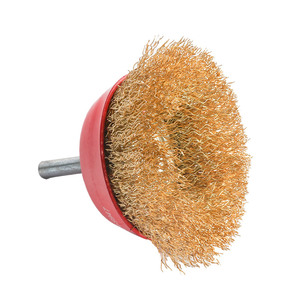 Spazzola a tazza industriale con gambo da 75 mm, in filo d'acciaio ondulato placcato rame, per smerigliatrice angolare, per la rimozione della ruggine e la sbavatura - Product Image 3