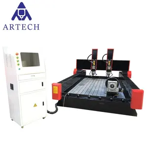 Mesin Router Cnc ukiran batu 3d, mesin Router Cnc ukir marmer kepala ganda profesional Harga terbaik 4 sumbu 1325 dengan Putar