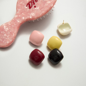 Pendientes de tuerca geométricos cuadrados de acero inoxidable en colores borgoña, rosa, blanco, amarillo y negro, joyería de moda. - Product Image 3