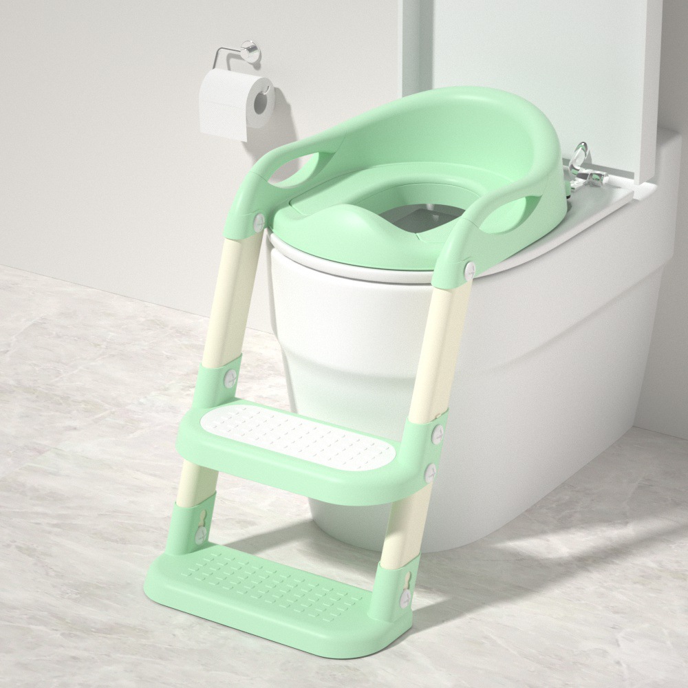 Abattant de toilette à marches, vert clair, avec coussin d'assise ferme