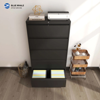 Armoire de classement latérale moderne en acier noir à 5 tiroirs verrouillables pour atelier et bureau