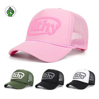 Casquette Trucker Respirante en Mousse avec Logo 3D Imprimé et Corde sur Visière Courbée, Style Motif Lettres sur Visière en Maille