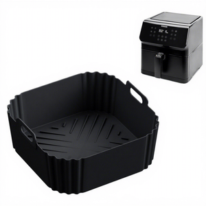 Forro <span class=keywords><strong>de</strong></span> silicona cuadrado personalizado para <span class=keywords><strong>freidora</strong></span> <span class=keywords><strong>de</strong></span> <span class=keywords><strong>aire</strong></span> con asas dobles y base elevada con ranuras para <span class=keywords><strong>accesorios</strong></span> <span class=keywords><strong>de</strong></span> cocina - Product Image 6