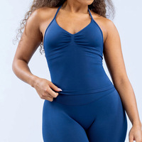 Ensemble de sport 2 pièces pour femme avec logo personnalisé, col halter, dos nu, leggings de fitness sans couture taille haute effet push-up, idéal pour le yoga