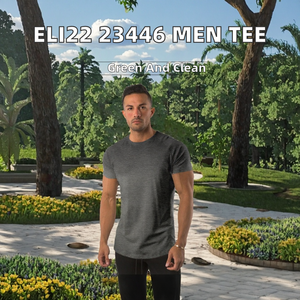 ELI22 23446 Camiseta Deportiva Larga y Holgada para Hombre, de Algodón/Fibra de Bambú, Tejido Waffle Teñido, 260g, con Estampado Digital - Product Image 2